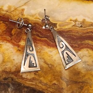 Vintage Native American Signed Hopi Sterling Silver Earrings